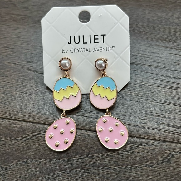 Juliet Easter Egg earrings, pearl like post, double drop colorful eggs - Picture 1 of 4